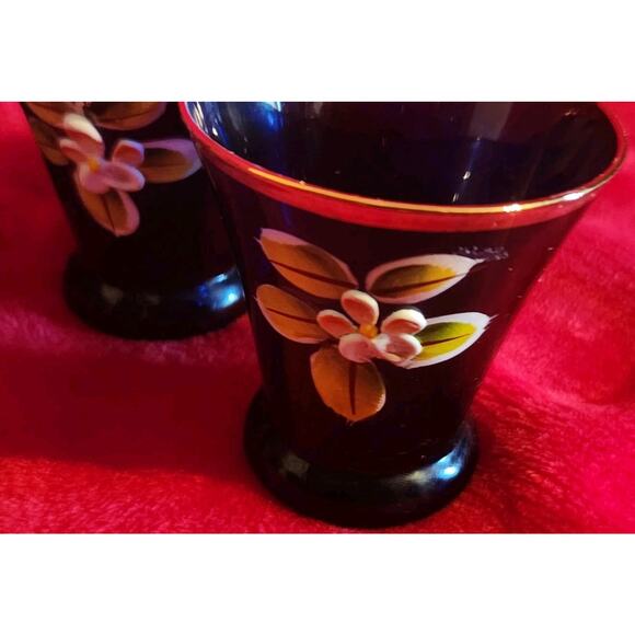 Set 6: Vintage Cobalt Blue Gold Guilded Hand Painted Shot Glasses - Picture 2 of 6